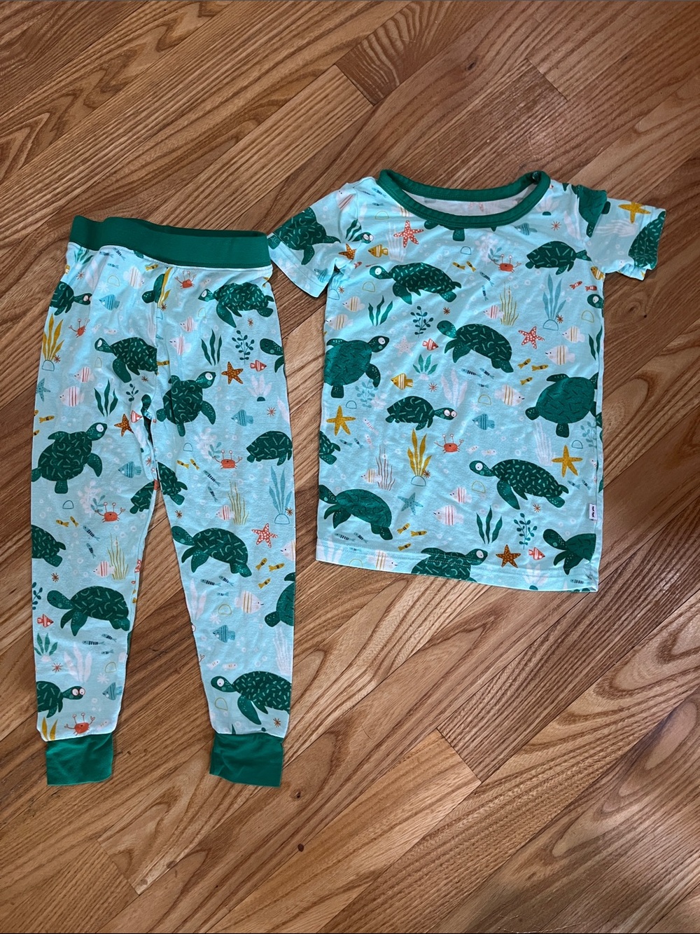 Green Sea Turtle Print Kids Pajama Set 18-24 mo. Little Sleepies LIKE NEW